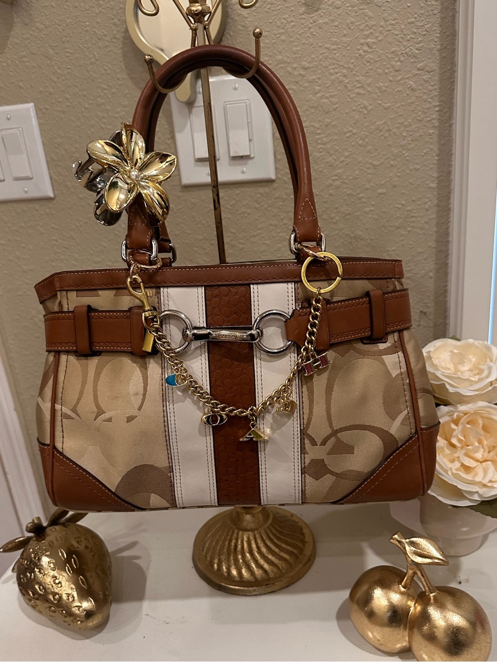 Coach Tan & Cream Signature Satchel